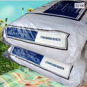 2 New Extra Firm Support Pillow - White. Standard/Queen.